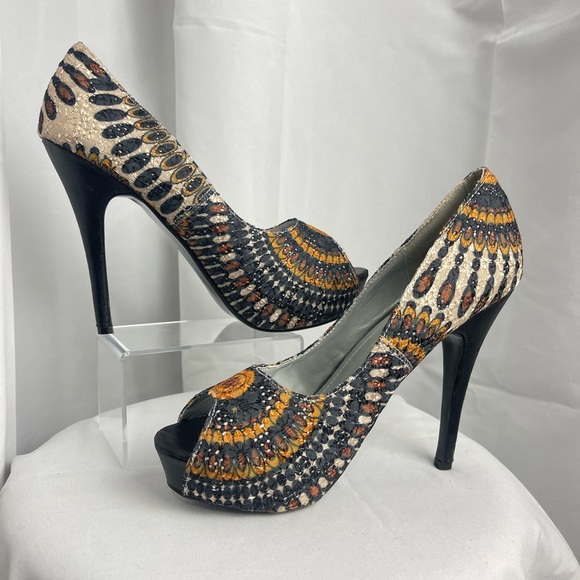 NEW Bolero by Summer Rio Woven Boho Peep Toe Stiletto Heels - Picture 3 of 12